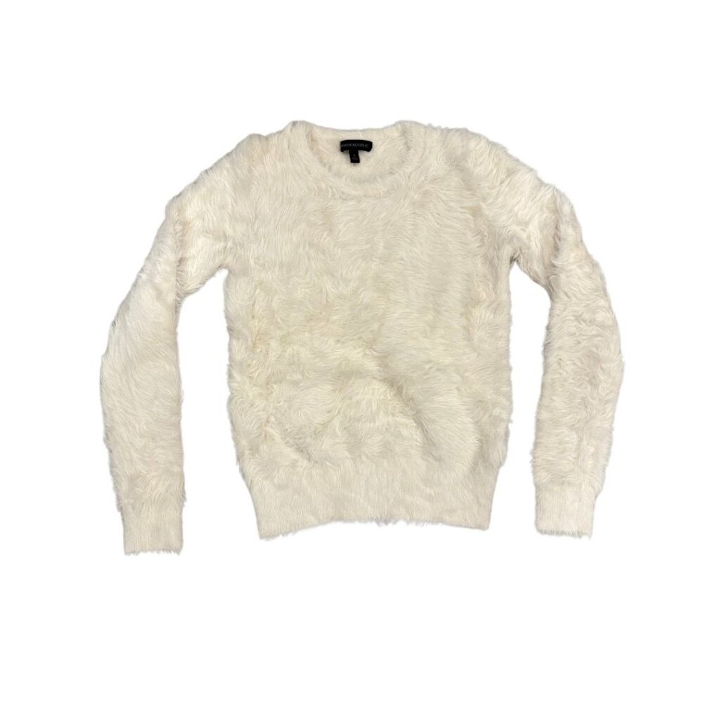 Banana Republic Women's Faux Fur Sweater Ivory Nylon Cotton Blend Plush